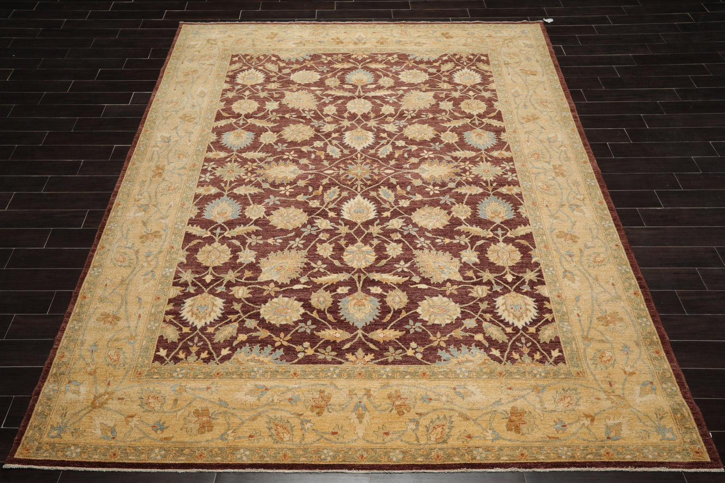 9'1"x 11'11" Hand Knotted Wool Stone Wash Peshawar Vegetable Dyes Area Rug Brown-1