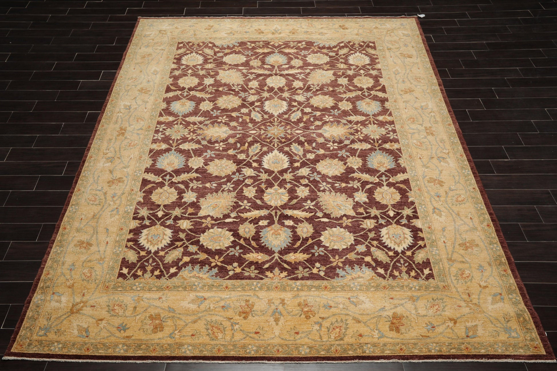 9'1"x 11'11" Hand Knotted Wool Stone Wash Peshawar Vegetable Dyes Area Rug Brown-1
