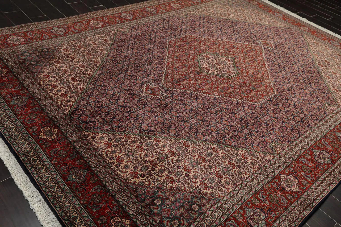 8x11 Navy, Rust Hand Knotted 100% Wool 250 KPSI Authentic Mahi Tabrizz Oriental Area Rug-4