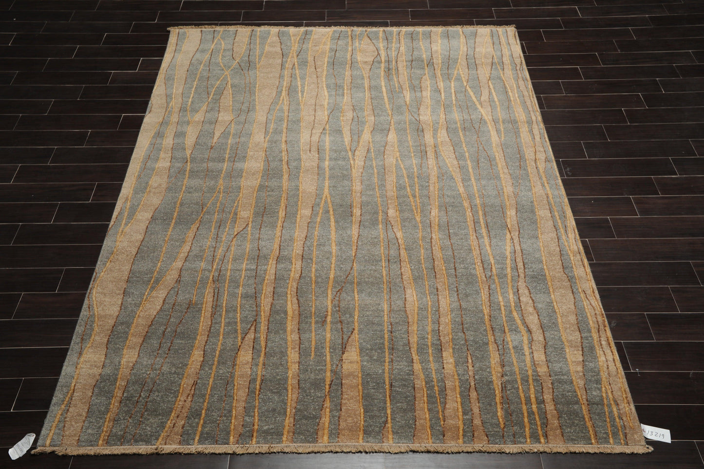 7'9"x9'9" Hand Knotted Wool Stone Wash Peshawar Vegetable Dye Area Rug Gray Blue-1