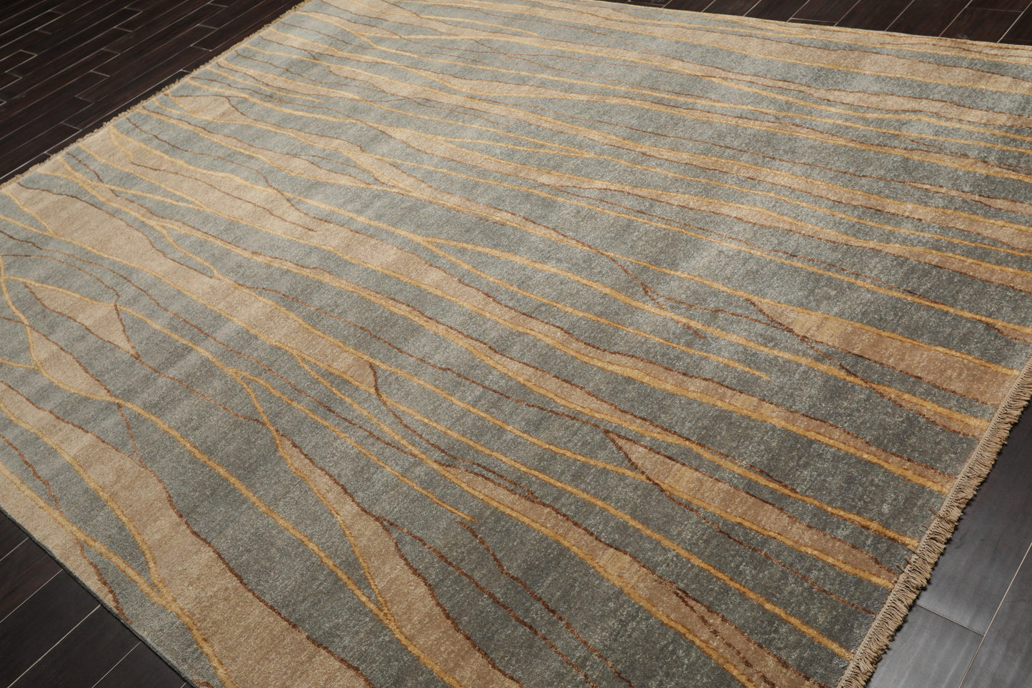7'9"x9'9" Hand Knotted Wool Stone Wash Peshawar Vegetable Dye Area Rug Gray Blue-2