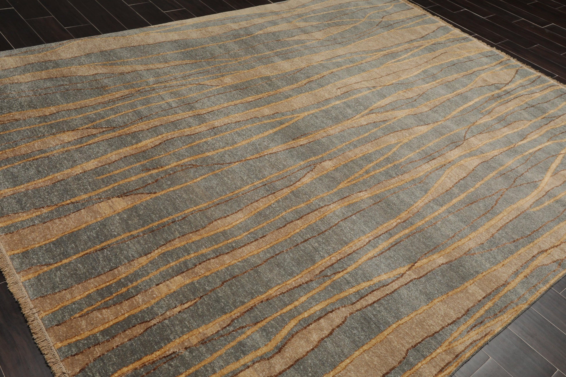 7'9"x9'9" Hand Knotted Wool Stone Wash Peshawar Vegetable Dye Area Rug Gray Blue-3