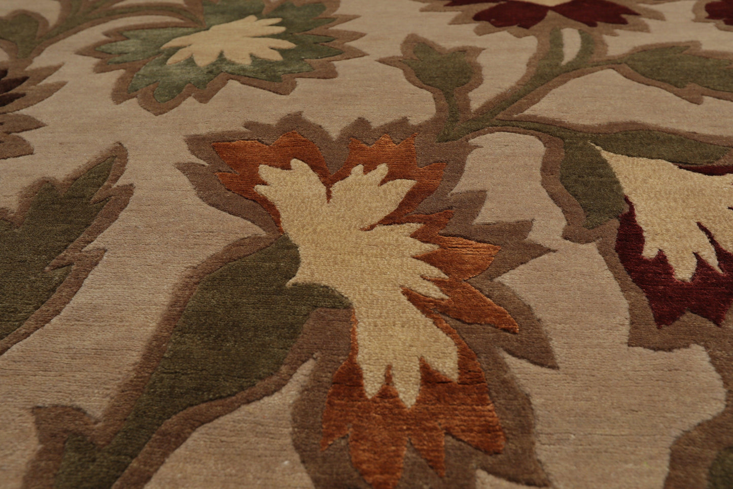 7'11"x9'9" Hand Knotted Floral Wool & Silk Tibetan Oriental Area Rug Beige-4