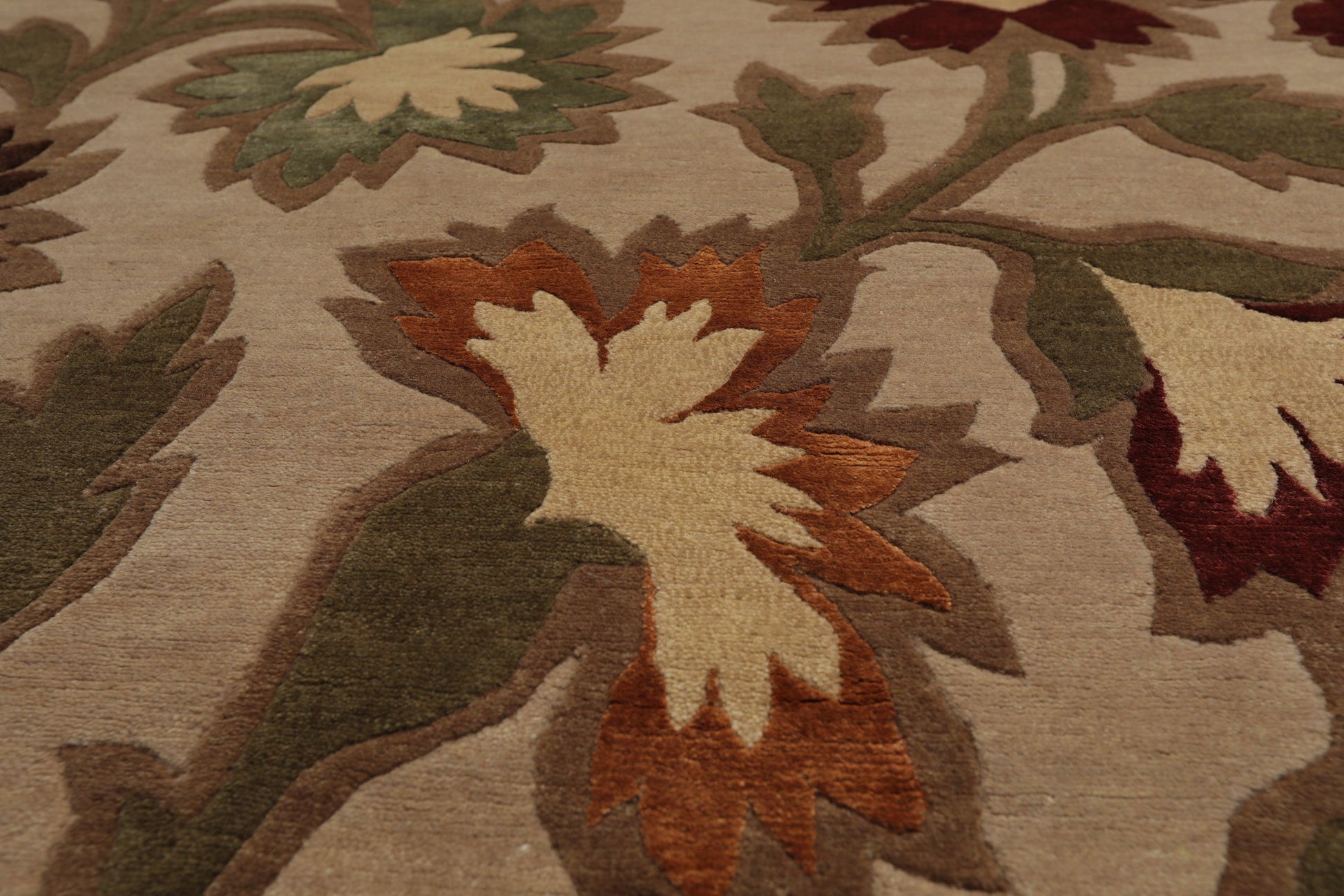 7'11"x9'9" Hand Knotted Floral Wool & Silk Tibetan Oriental Area Rug Beige-4