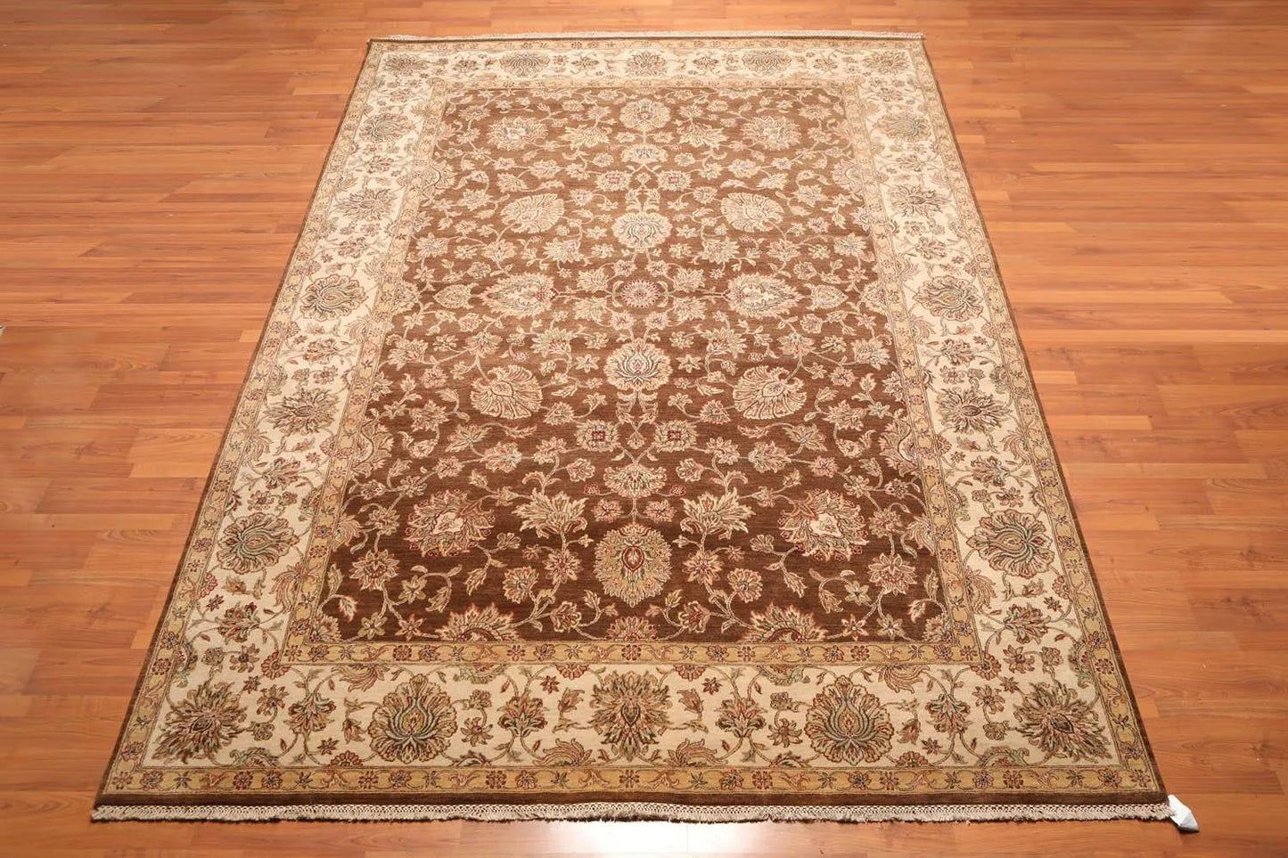 9x12 Brown, Beige Hand Knotted 100% Wool Agra 200 KPSI Oriental Area Rug-1