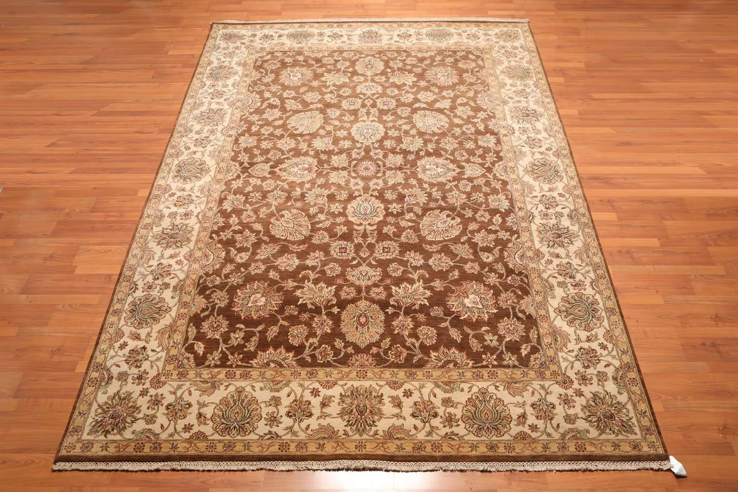 9x12 Brown, Beige Hand Knotted 100% Wool Agra 200 KPSI Oriental Area Rug-1