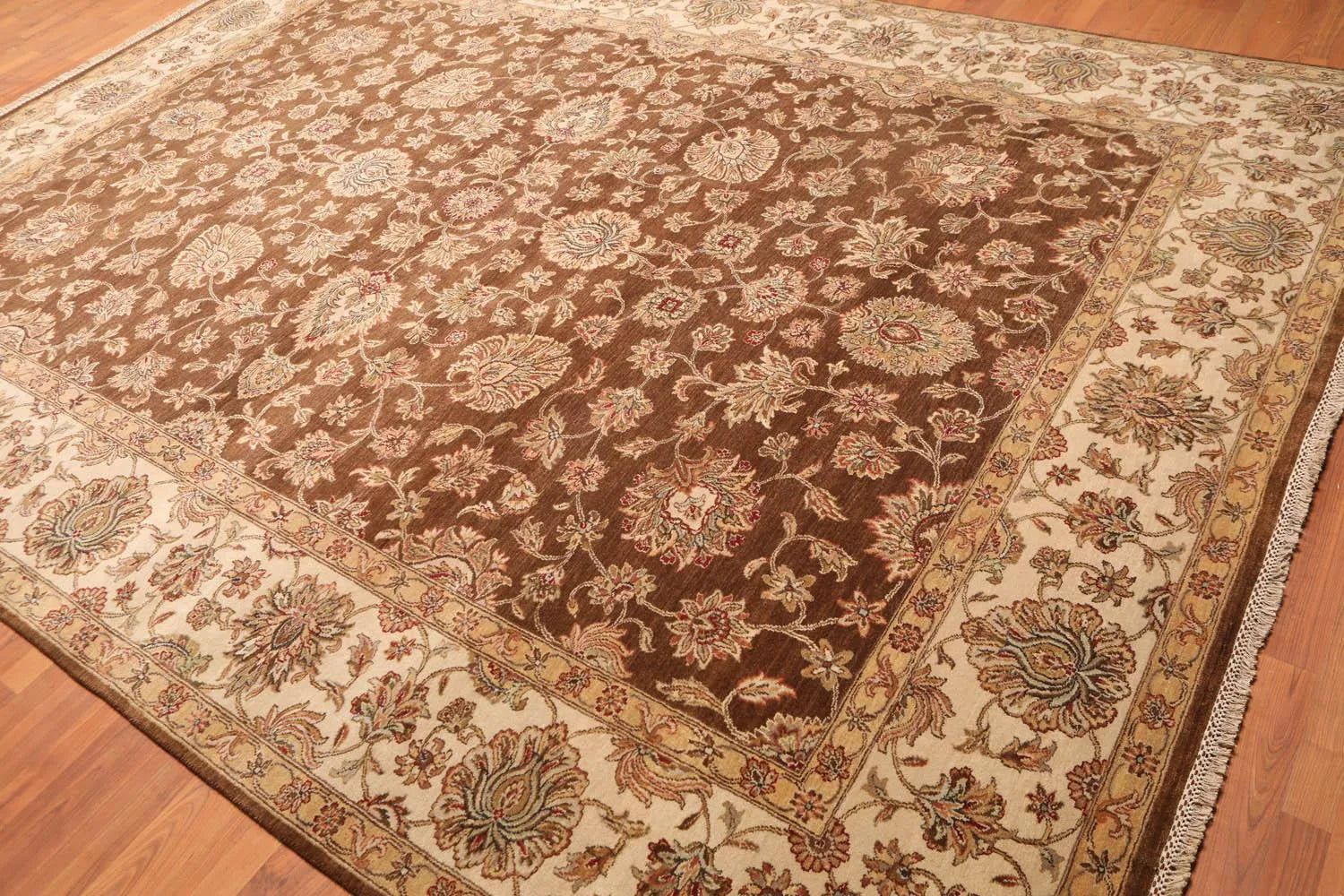 9x12 Brown, Beige Hand Knotted 100% Wool Agra 200 KPSI Oriental Area Rug-2