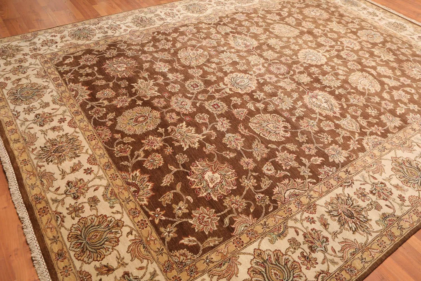 9x12 Brown, Beige Hand Knotted 100% Wool Agra 200 KPSI Oriental Area Rug-3