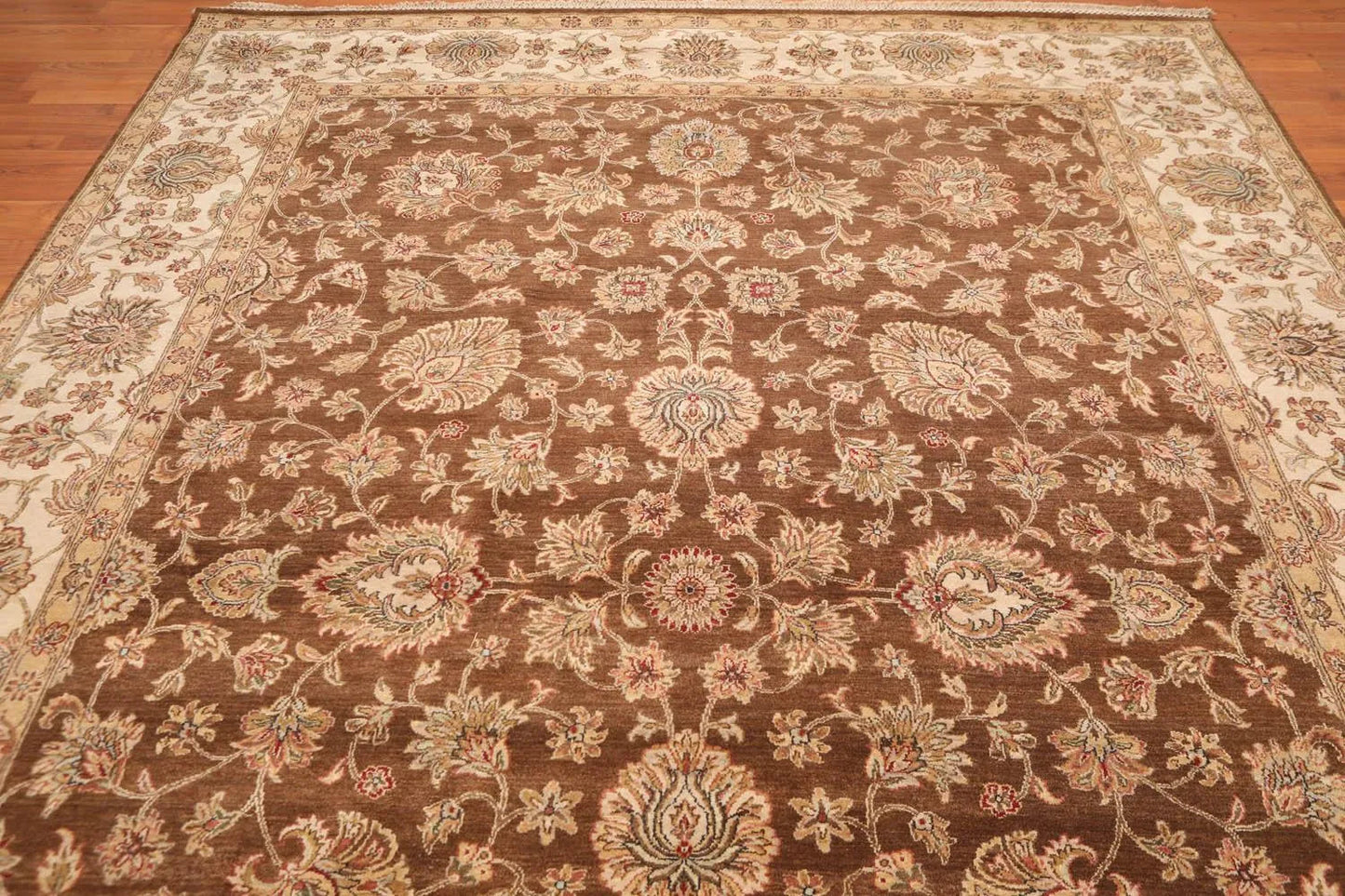 9x12 Brown, Beige Hand Knotted 100% Wool Agra 200 KPSI Oriental Area Rug-4