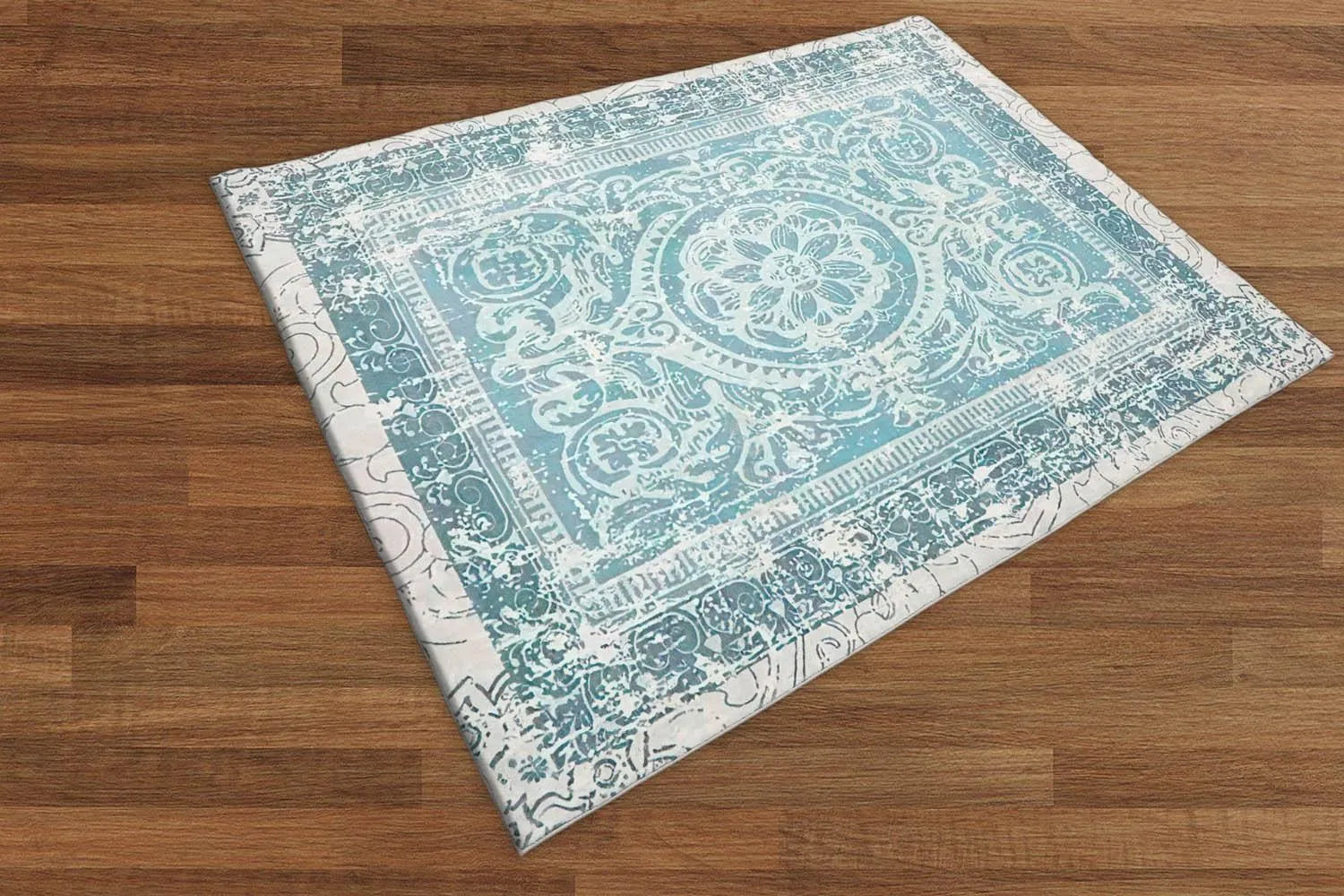 Multi Sizes Aqua, Beige Machine Made Modern & Contemporary Velvety Soft Pile Tibetan Oriental Area Rug-2