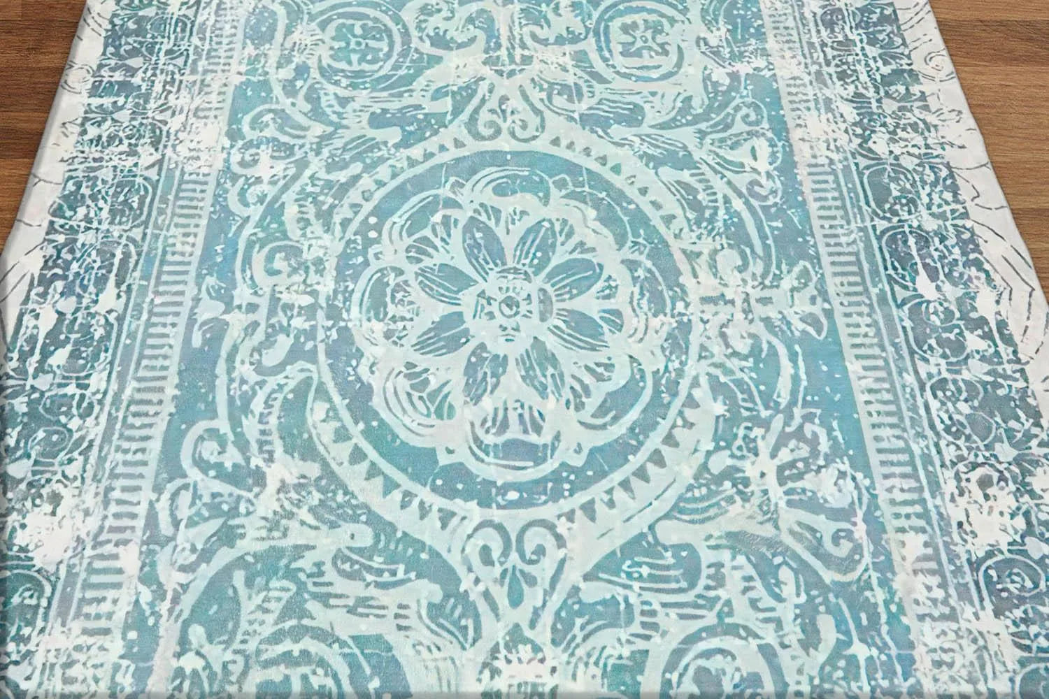 Multi Sizes Aqua, Beige Machine Made Modern & Contemporary Velvety Soft Pile Tibetan Oriental Area Rug-3