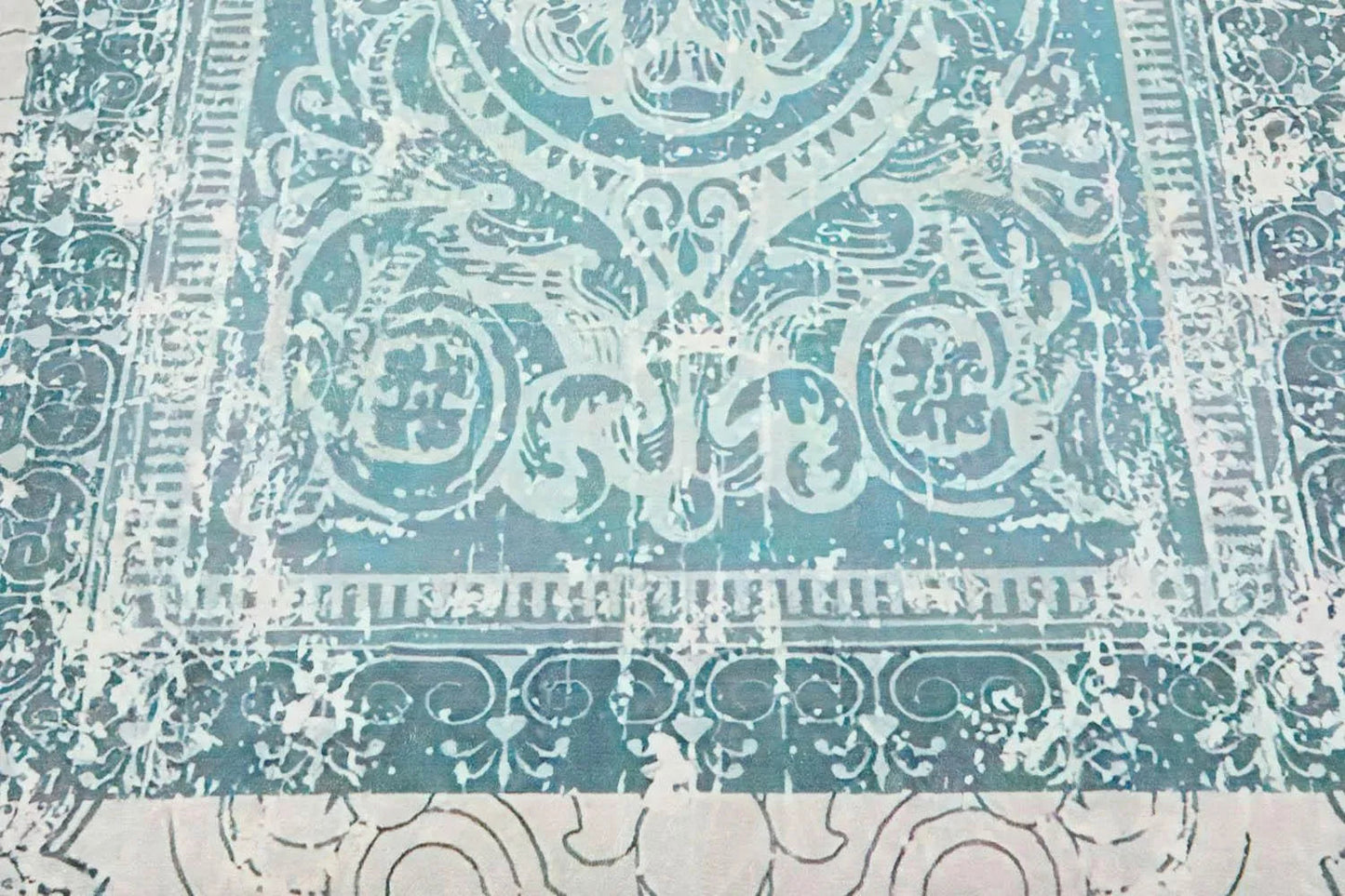 Multi Sizes Aqua, Beige Machine Made Modern & Contemporary Velvety Soft Pile Tibetan Oriental Area Rug-4