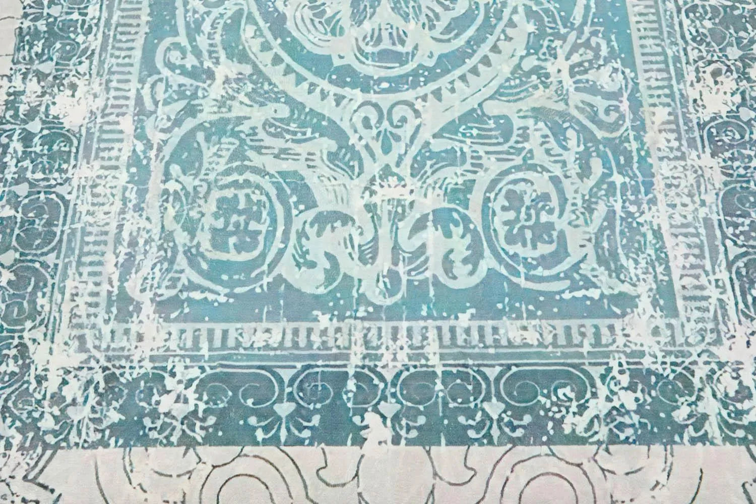 Multi Sizes Aqua, Beige Machine Made Modern & Contemporary Velvety Soft Pile Tibetan Oriental Area Rug-4