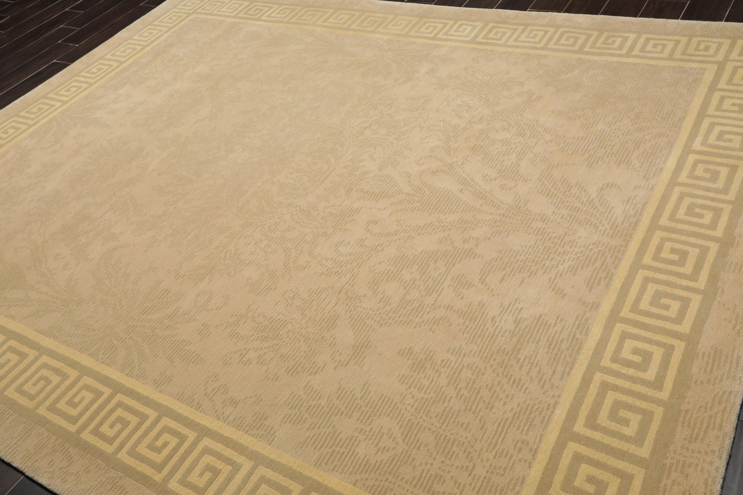 8' x 9'9" Hand Knotted Damask Greek Key Tibetan Area Rug Beige-2