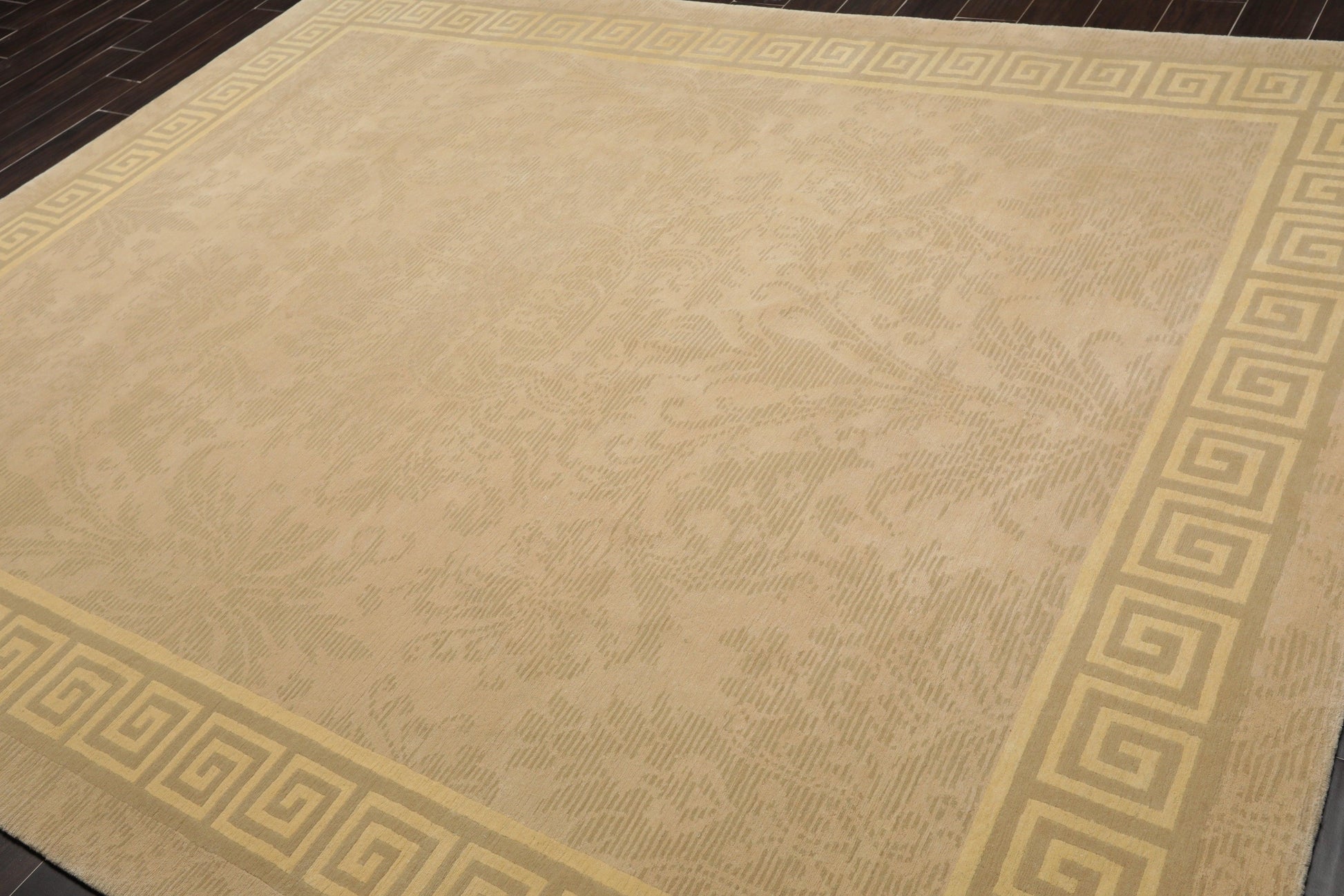 8' x 9'9" Hand Knotted Damask Greek Key Tibetan Area Rug Beige-2