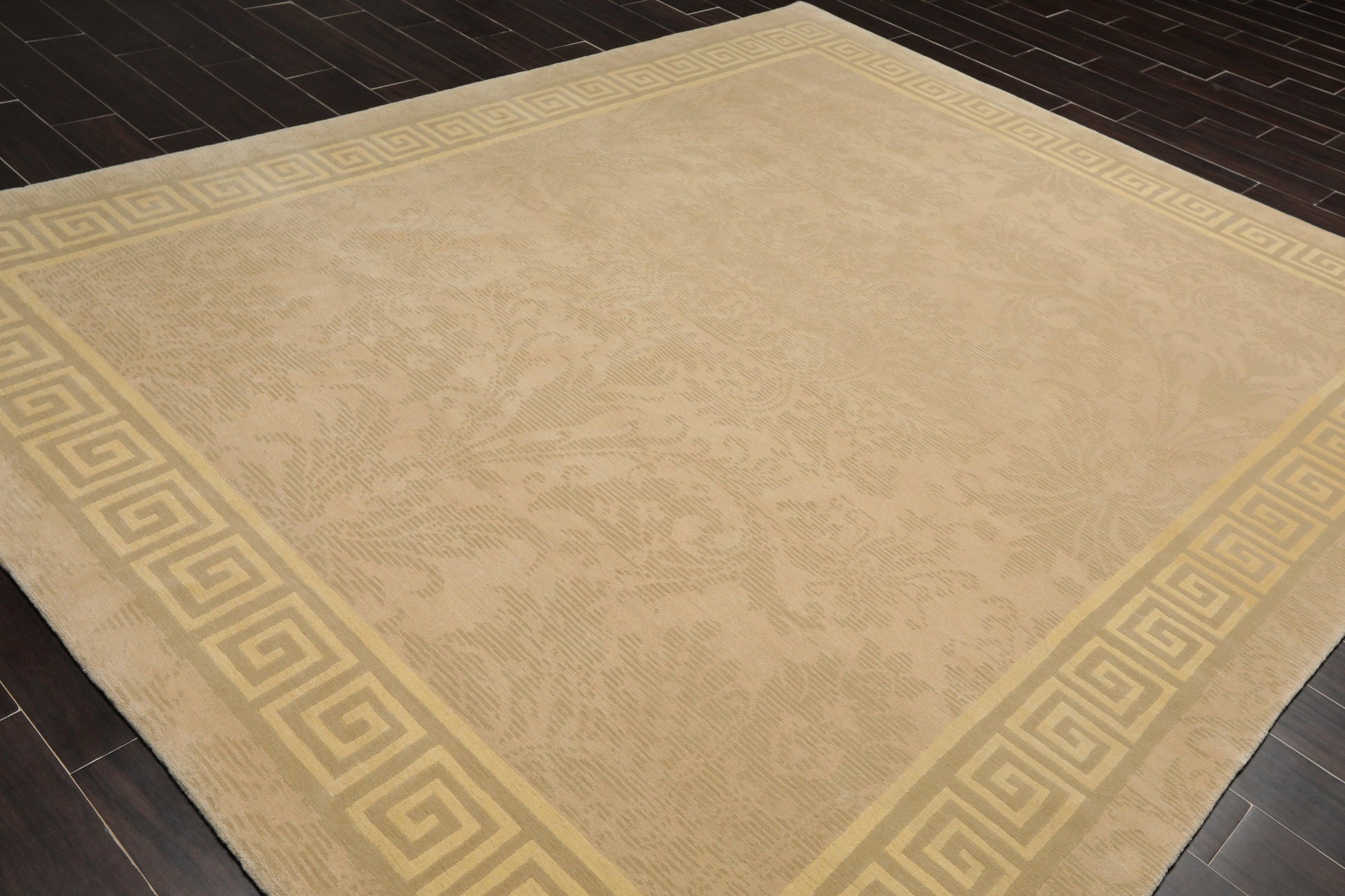 8' x 9'9" Hand Knotted Damask Greek Key Tibetan Area Rug Beige-3