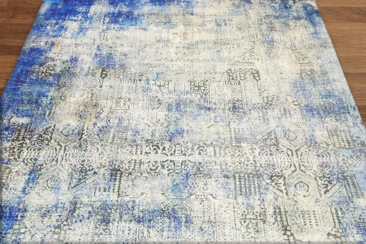 Multi Sizes Beige, Royal Blue Bastian Modern & Contemporary Velvety Soft Pile Oriental Area Rug-3