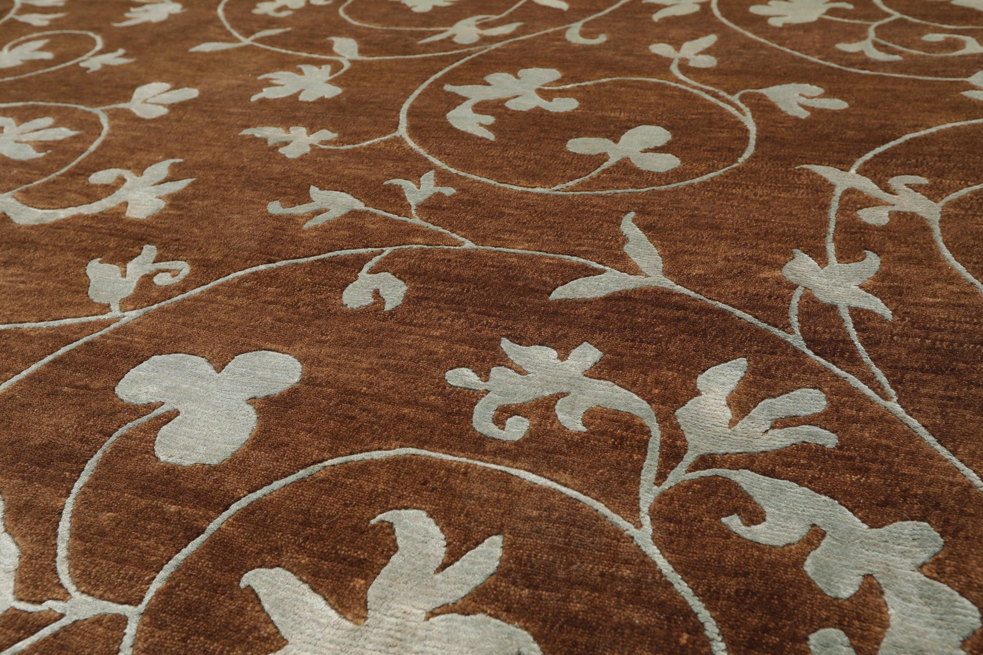 8'1" x 10'10" Hand Knotted Wool & Silk Bold floral Tibetan Area Rug Brown-4