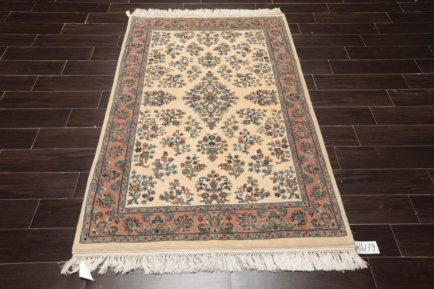 4'1" x 6' Hand Knotted Kerman Wool Traditional Oriental Area Rug Ivory-1