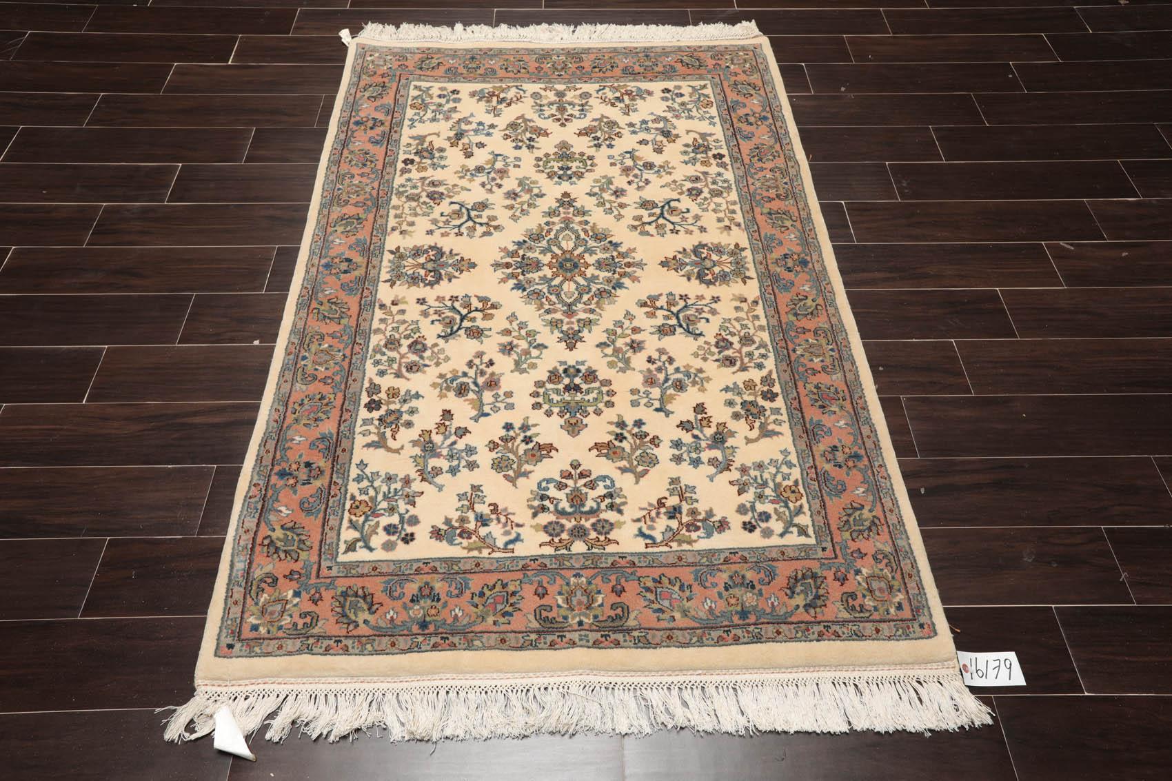 4'1" x 6' Hand Knotted Kerman Wool Traditional Oriental Area Rug Ivory-1