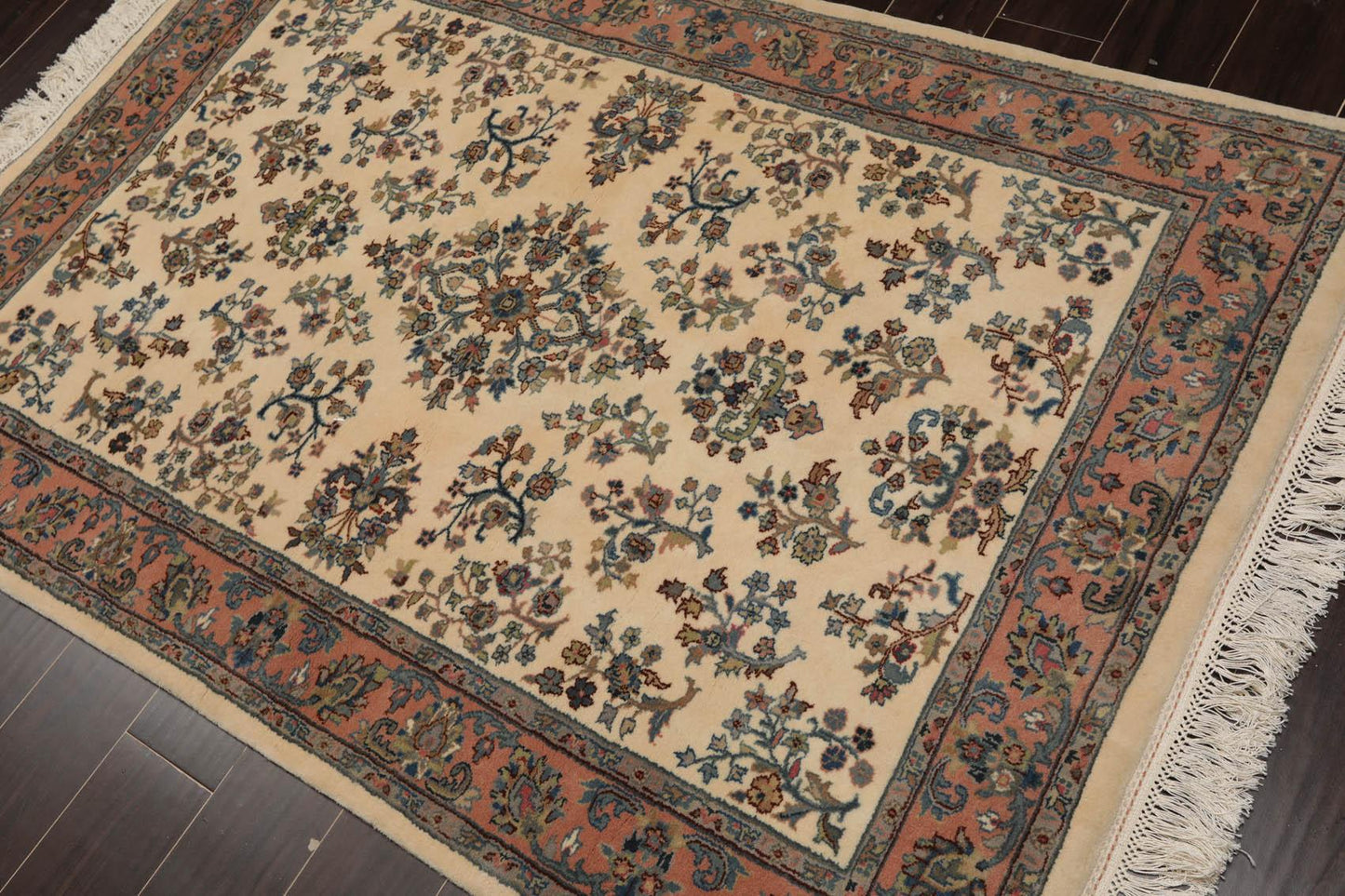 4'1" x 6' Hand Knotted Kerman Wool Traditional Oriental Area Rug Ivory-2