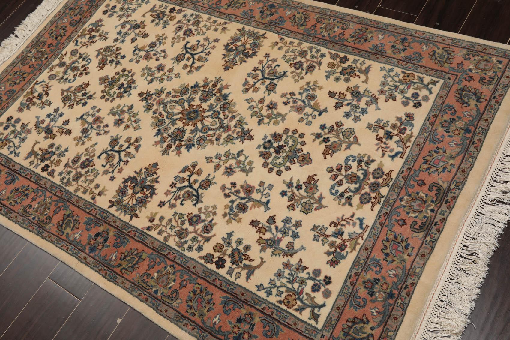4'1" x 6' Hand Knotted Kerman Wool Traditional Oriental Area Rug Ivory-2