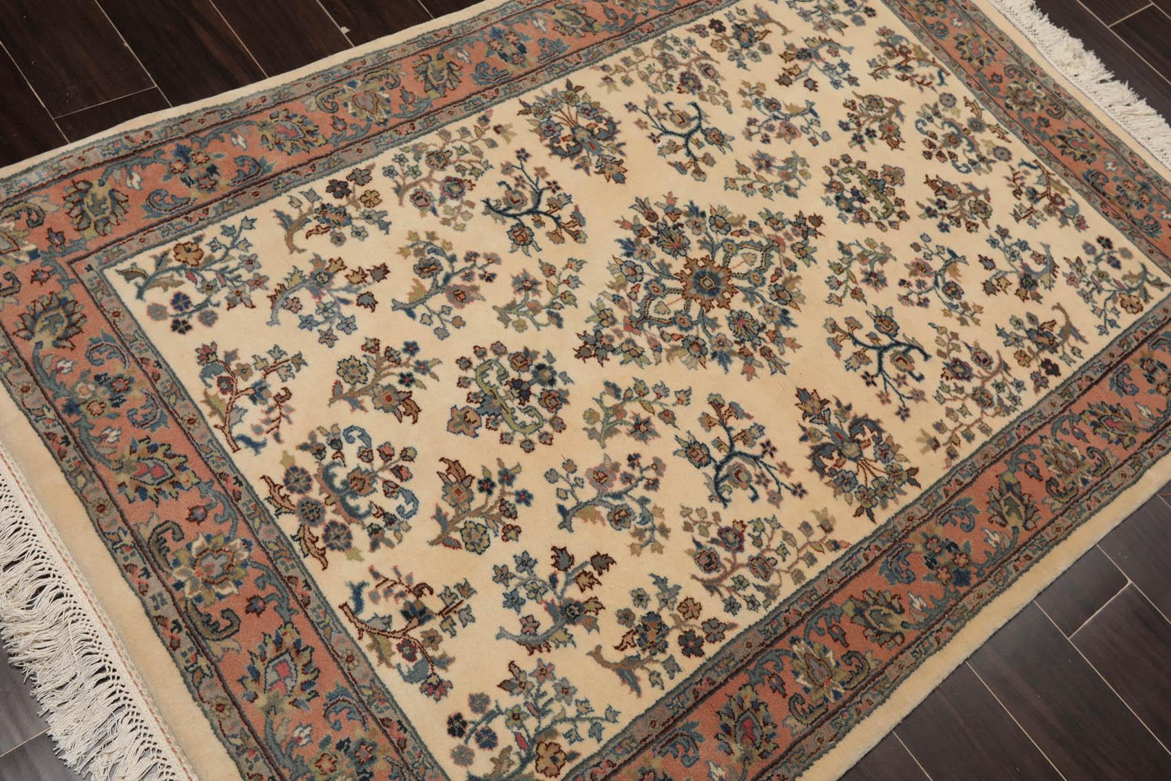 4'1" x 6' Hand Knotted Kerman Wool Traditional Oriental Area Rug Ivory-3