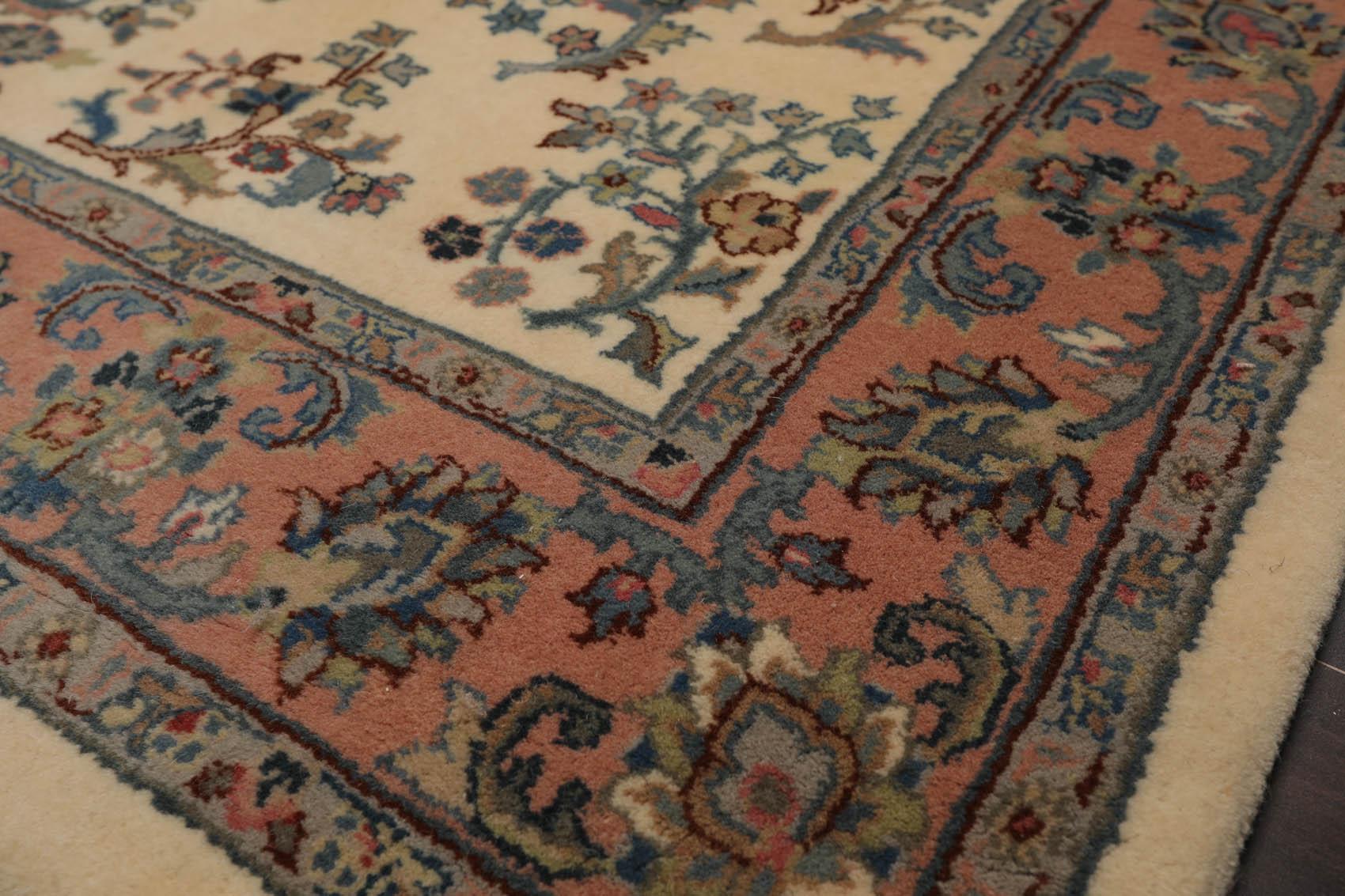 4'1" x 6' Hand Knotted Kerman Wool Traditional Oriental Area Rug Ivory-4