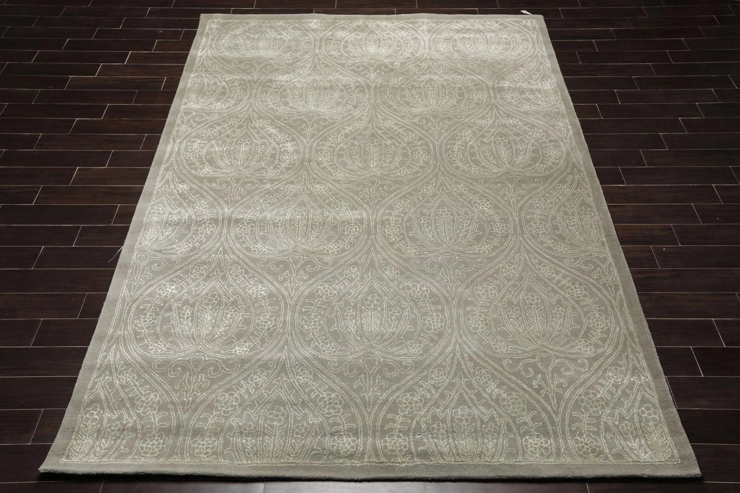 8' x 11' Handmade Wool & Art Silk Patterned Transitional Area Rug Gray Caledon-1