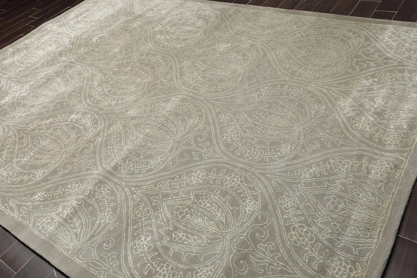 8' x 11' Handmade Wool & Art Silk Patterned Transitional Area Rug Gray Caledon-2