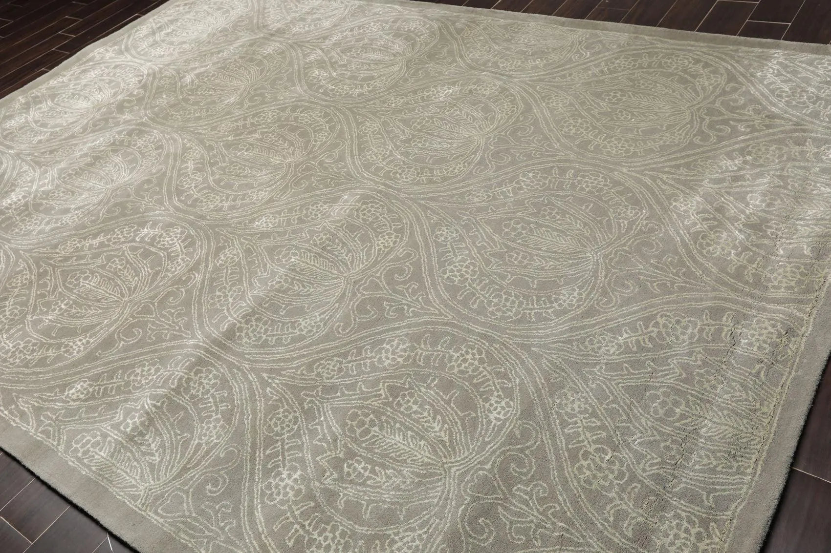 8' x 11' Handmade Wool & Art Silk Patterned Transitional Area Rug Gray Caledon-2
