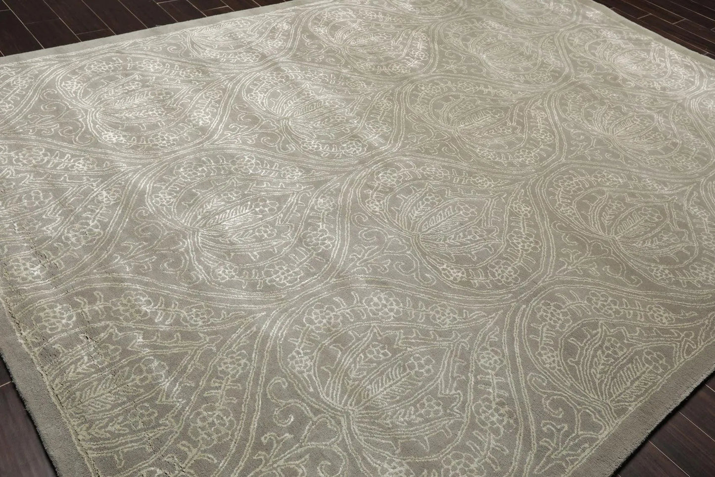 8' x 11' Handmade Wool & Art Silk Patterned Transitional Area Rug Gray Caledon-3