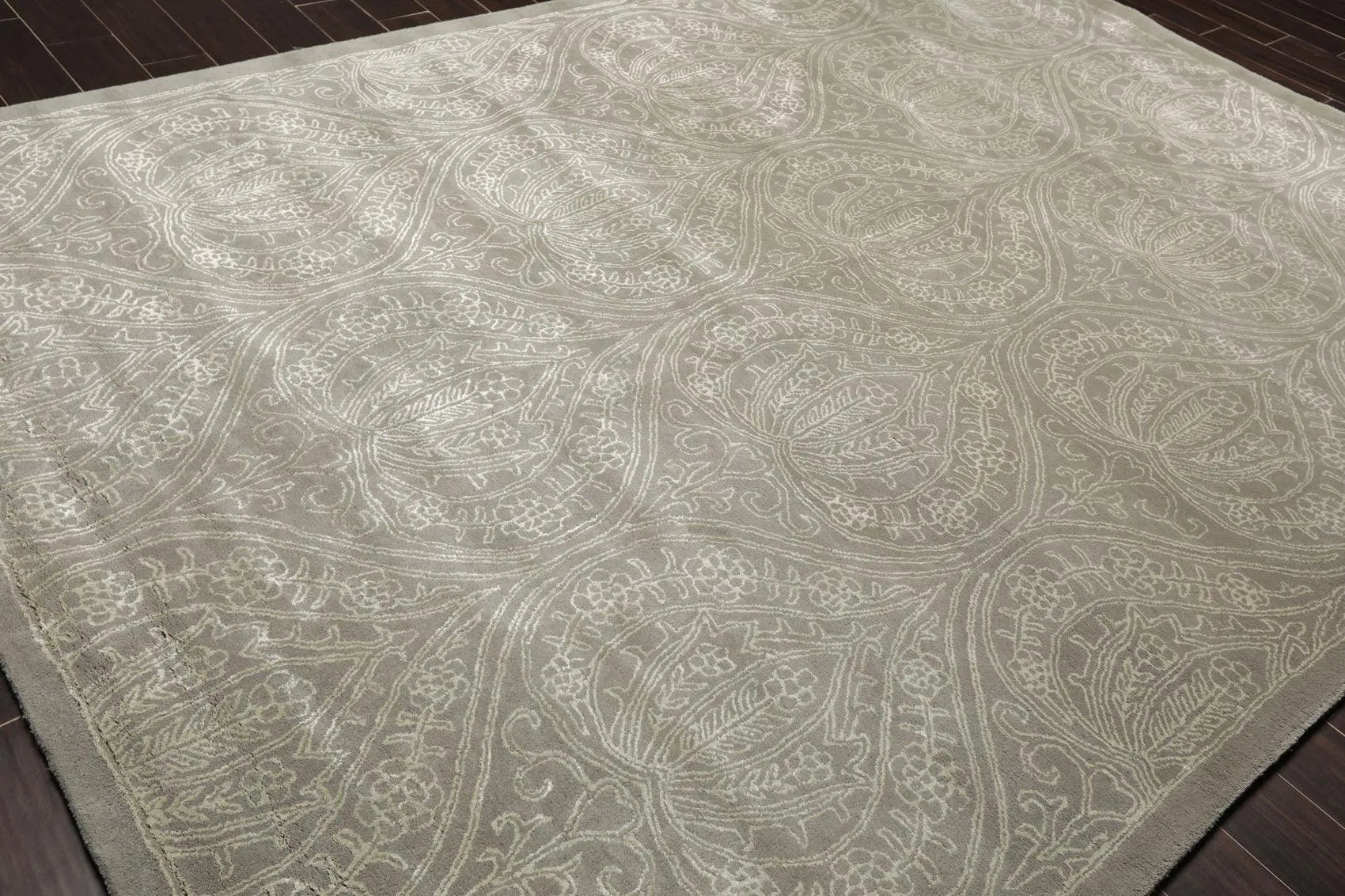 8' x 11' Handmade Wool & Art Silk Patterned Transitional Area Rug Gray Caledon-3