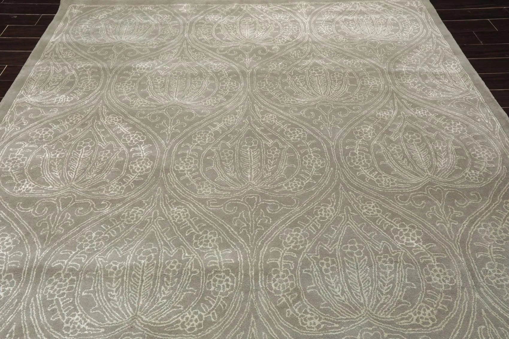 8' x 11' Handmade Wool & Art Silk Patterned Transitional Area Rug Gray Caledon-4