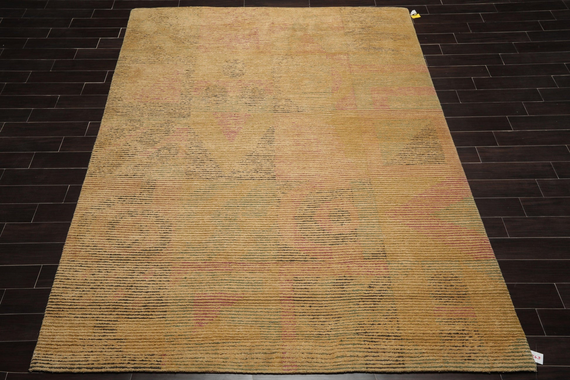 8'2"x10'6" Hand Knotted Wool Peekaboo Loop N Cut Pile Art Deco Tibetan Area Rug Tan-1