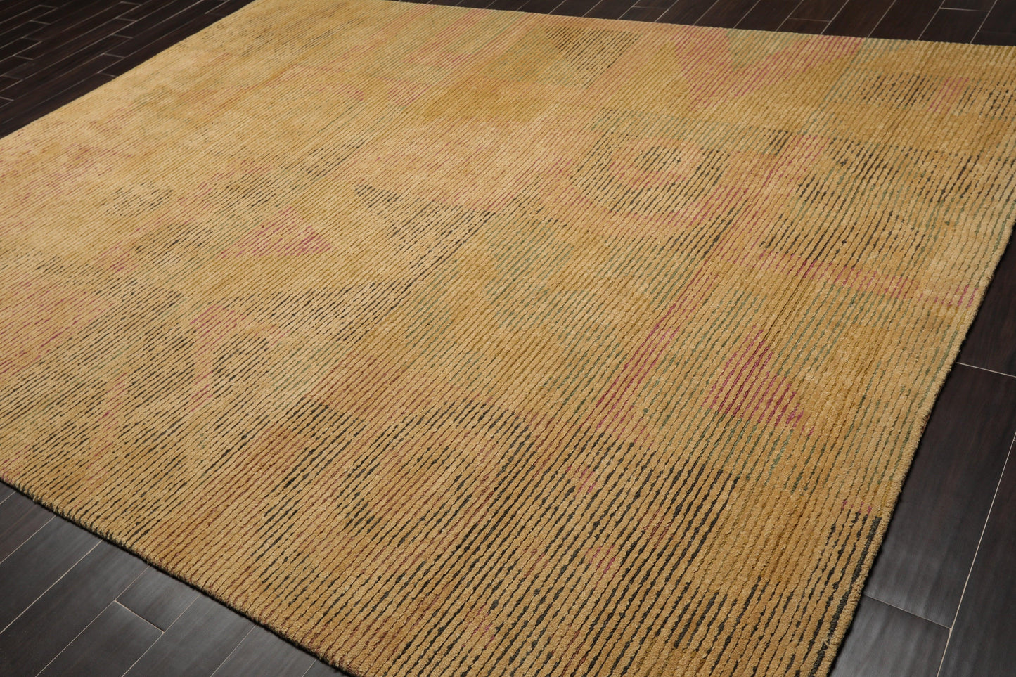 8'2"x10'6" Hand Knotted Wool Peekaboo Loop N Cut Pile Art Deco Tibetan Area Rug Tan-2