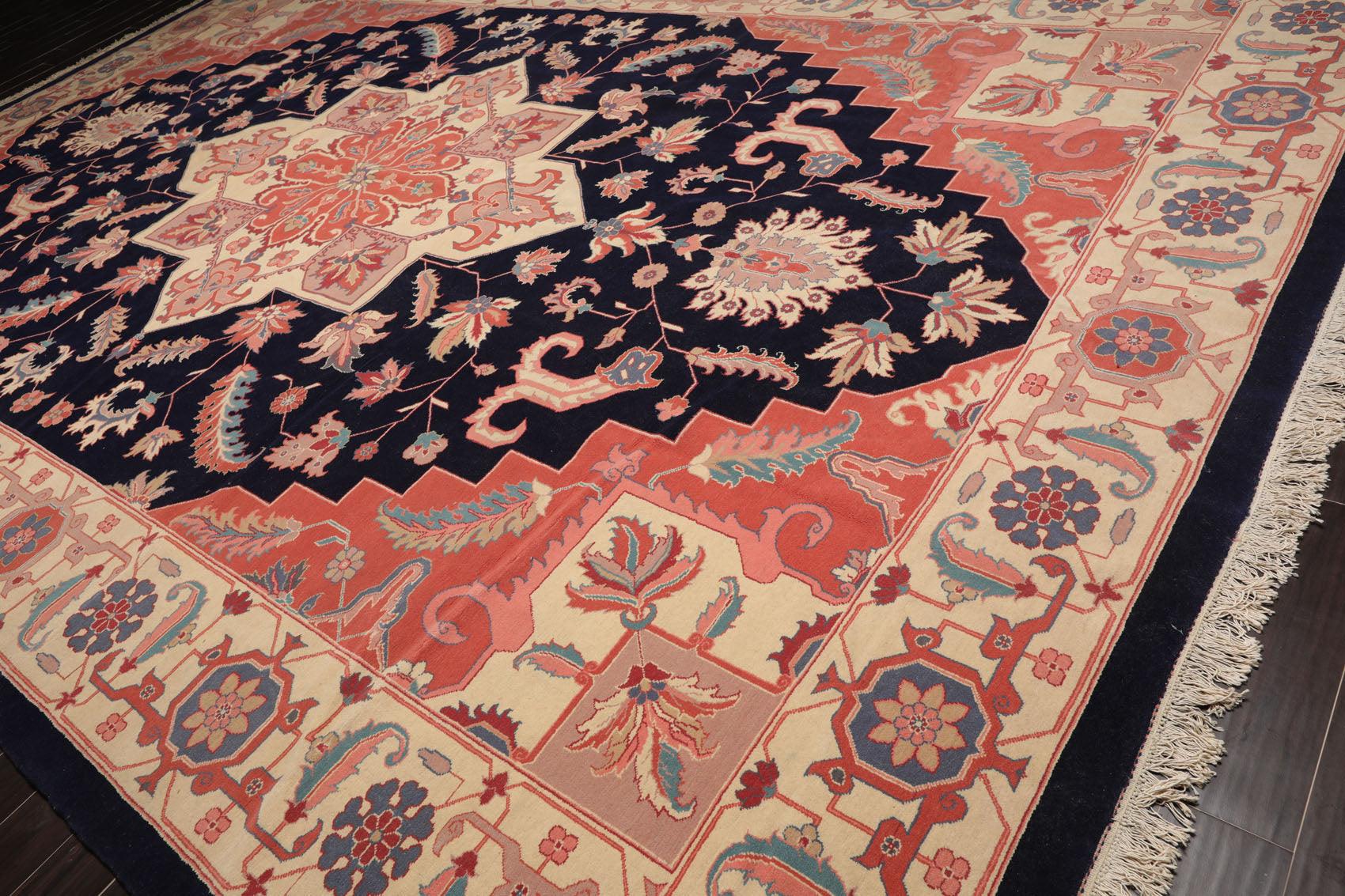 11'8" x 17'10" Palace Hand Knotted Wool Romanian Herizz Oriental Area Rug Navy-3