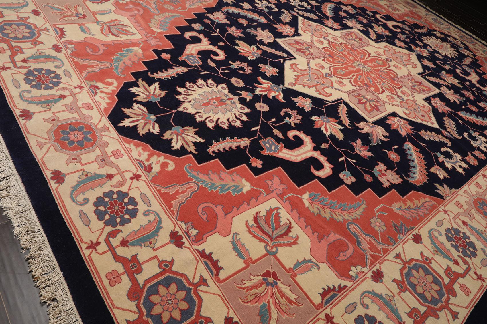 11'8" x 17'10" Palace Hand Knotted Wool Romanian Herizz Oriental Area Rug Navy-4