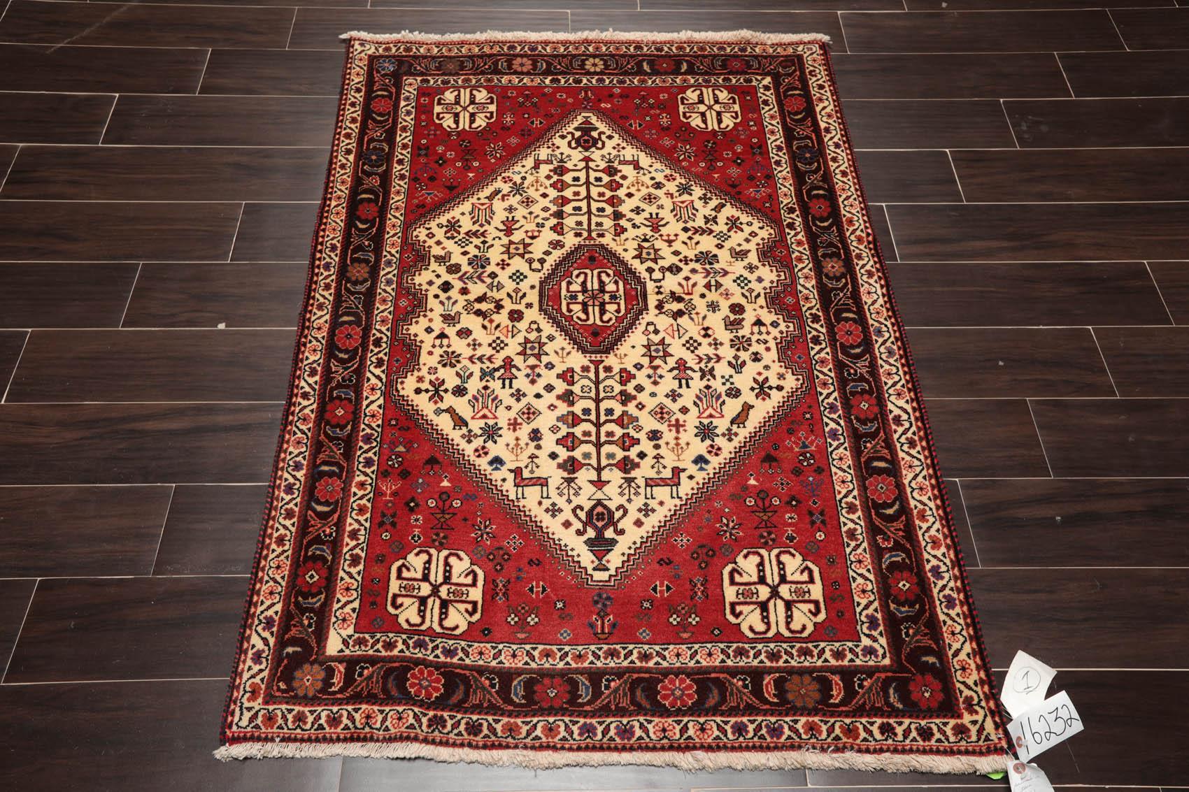 Ivory Red 3'4" x 4'9" Hand Knotted Wool Abadeh Traditional Oriental Area Rug-1