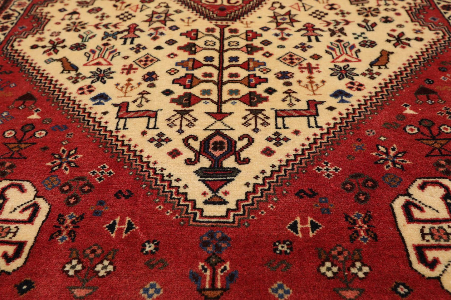 Ivory Red 3'4" x 4'9" Hand Knotted Wool Abadeh Traditional Oriental Area Rug-3