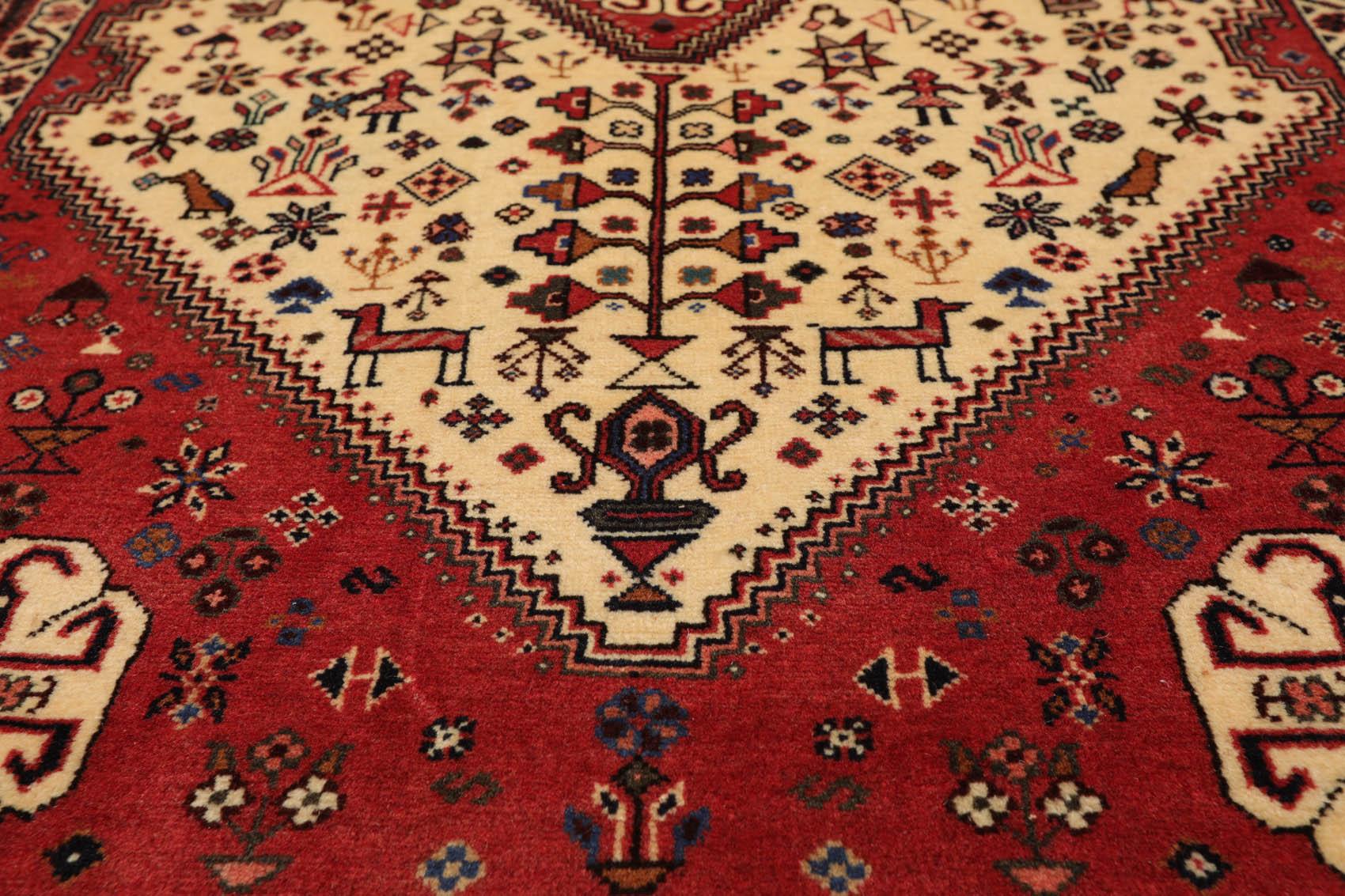 Ivory Red 3'4" x 4'9" Hand Knotted Wool Abadeh Traditional Oriental Area Rug-3