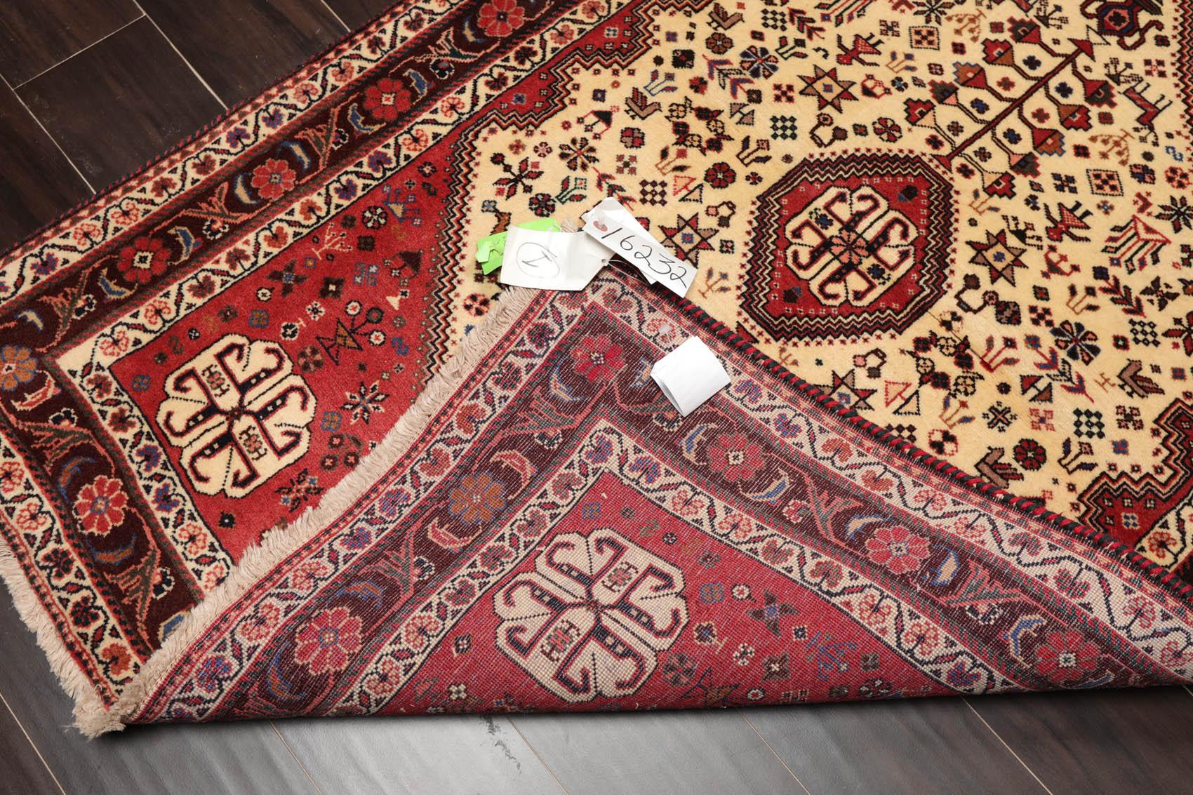 Ivory Red 3'4" x 4'9" Hand Knotted Wool Abadeh Traditional Oriental Area Rug-4
