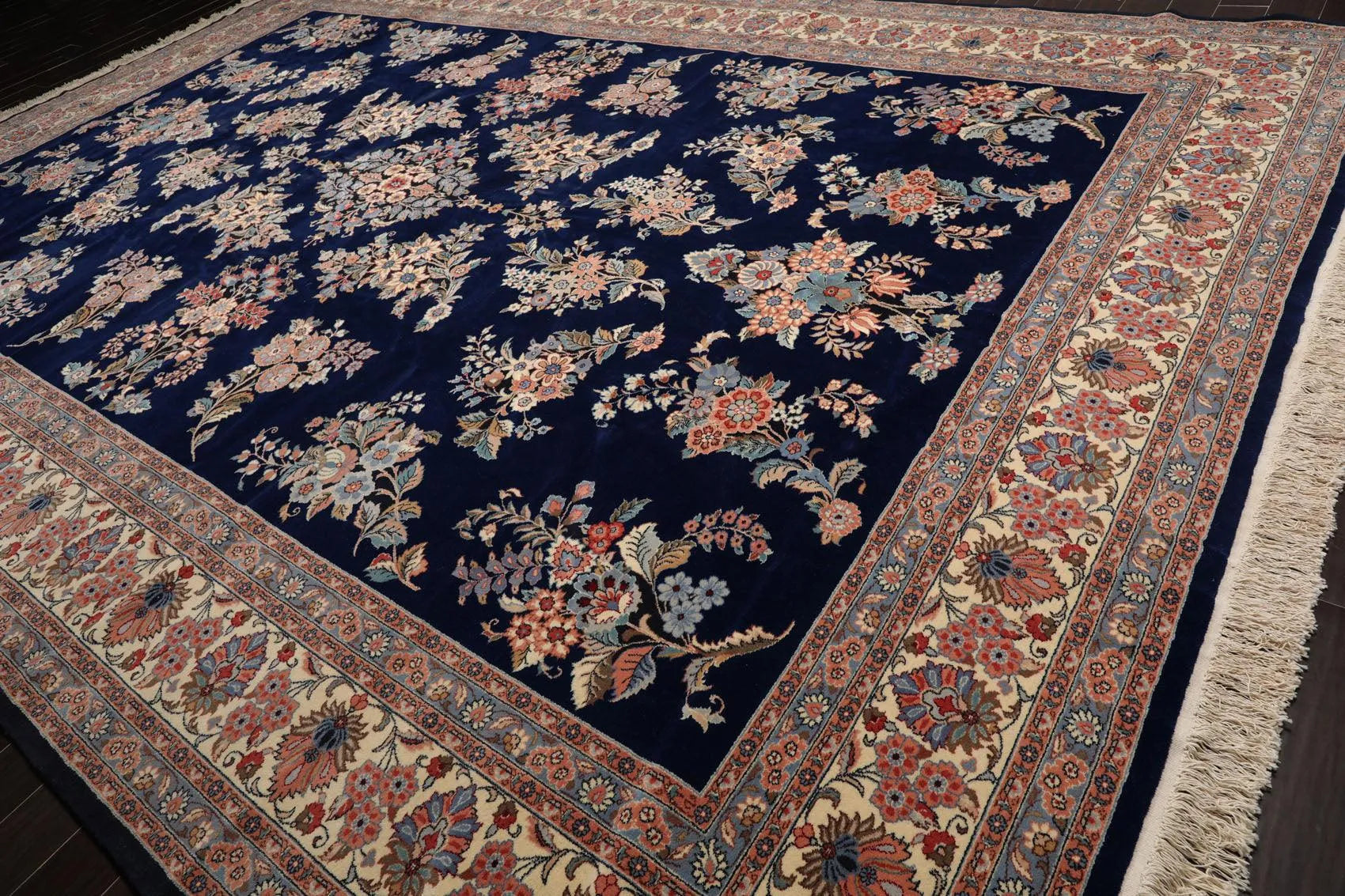 12' x 17'7'' Palace Size Rare Romanian Hand Knotted Wool Saroukk Area Rug Navy-3