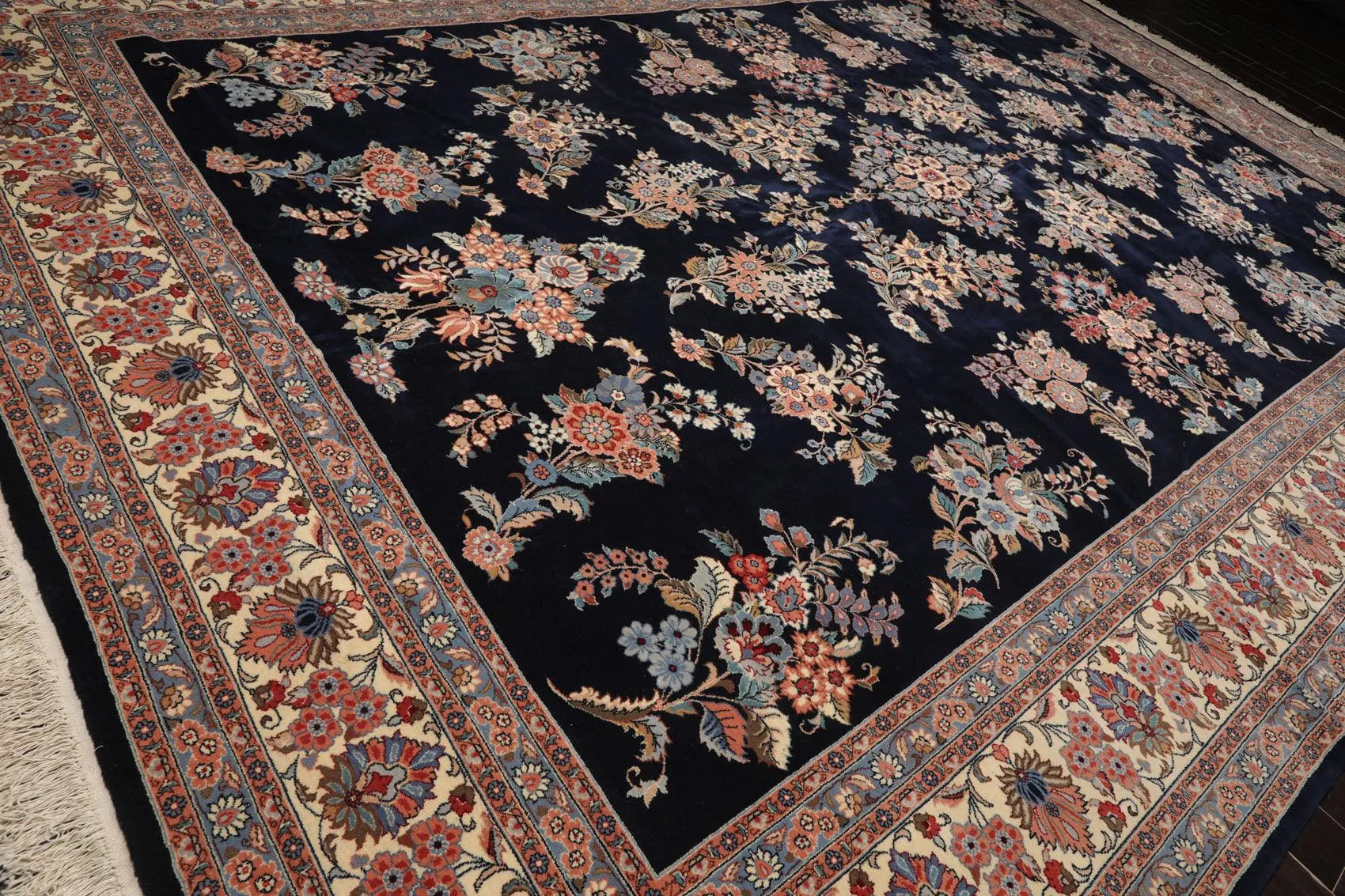 12' x 17'7'' Palace Size Rare Romanian Hand Knotted Wool Saroukk Area Rug Navy-4