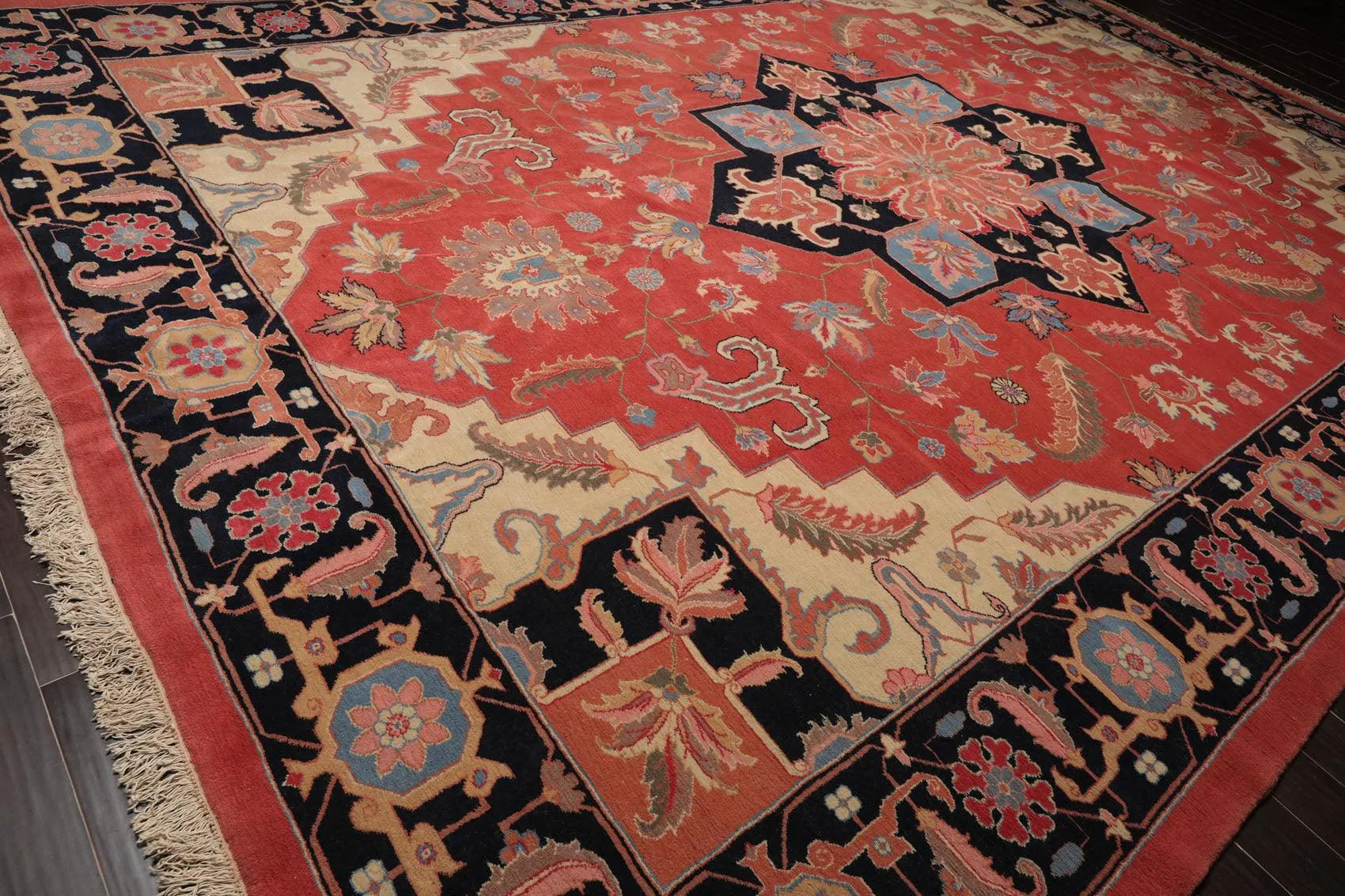 11'11'' x 17'10'' Rare Romanian Hand Knotted 100% Wool Seraapi Area Rug Coral-3