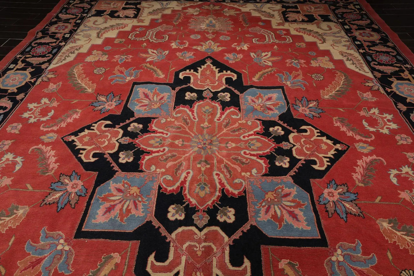 11'11'' x 17'10'' Rare Romanian Hand Knotted 100% Wool Seraapi Area Rug Coral-4