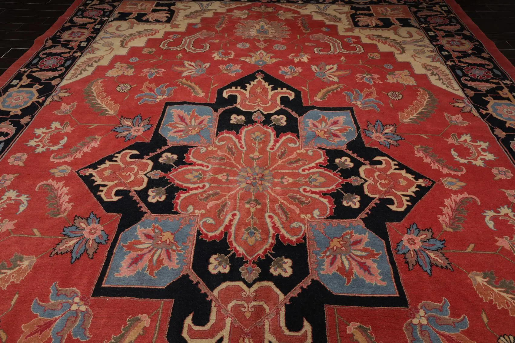 11'11'' x 17'10'' Rare Romanian Hand Knotted 100% Wool Seraapi Area Rug Coral-4