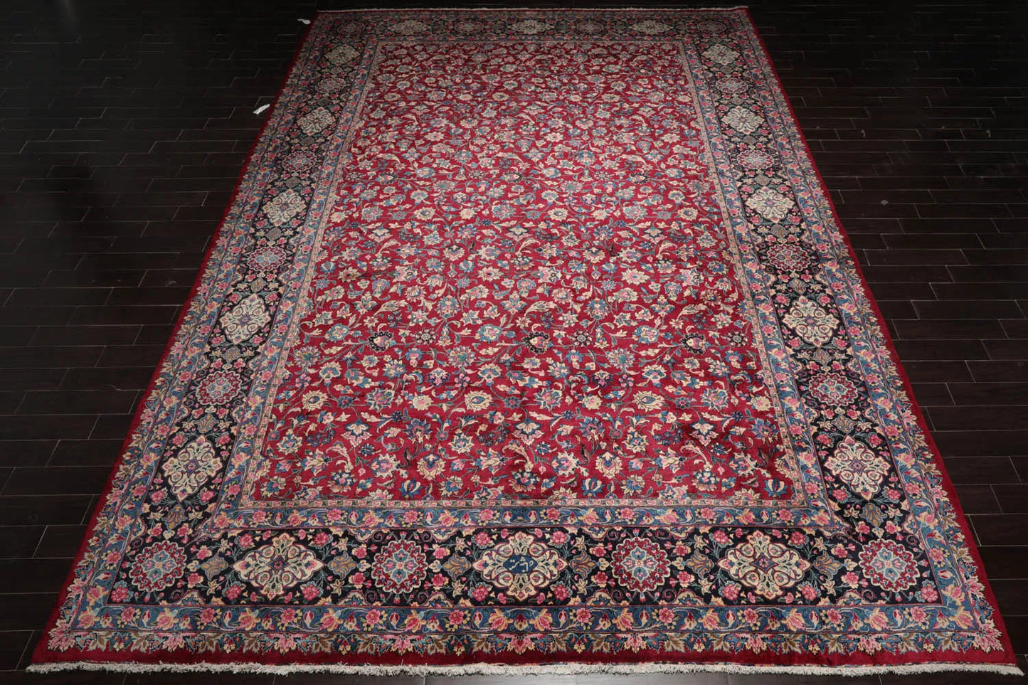 13'x18'8'' Palace Burgundy, Navy Hand Knotted Persian 100% Wool Traditional Mashad 200 KPSI Oriental Area Rug-2