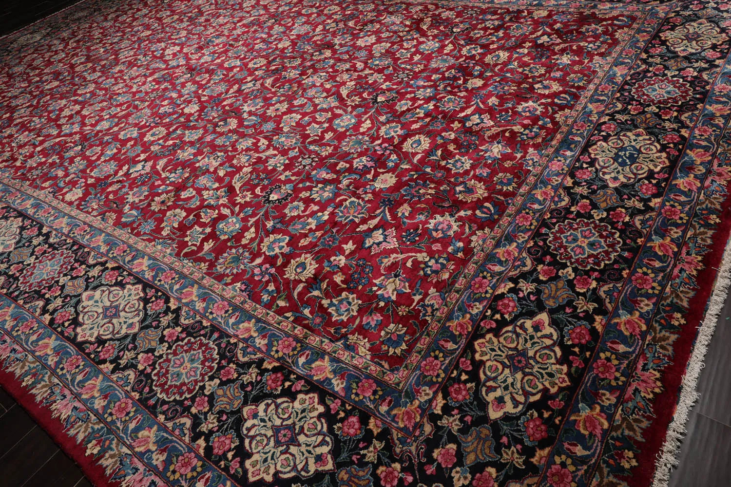 13'x18'8'' Palace Burgundy, Navy Hand Knotted Persian 100% Wool Traditional Mashad 200 KPSI Oriental Area Rug-3