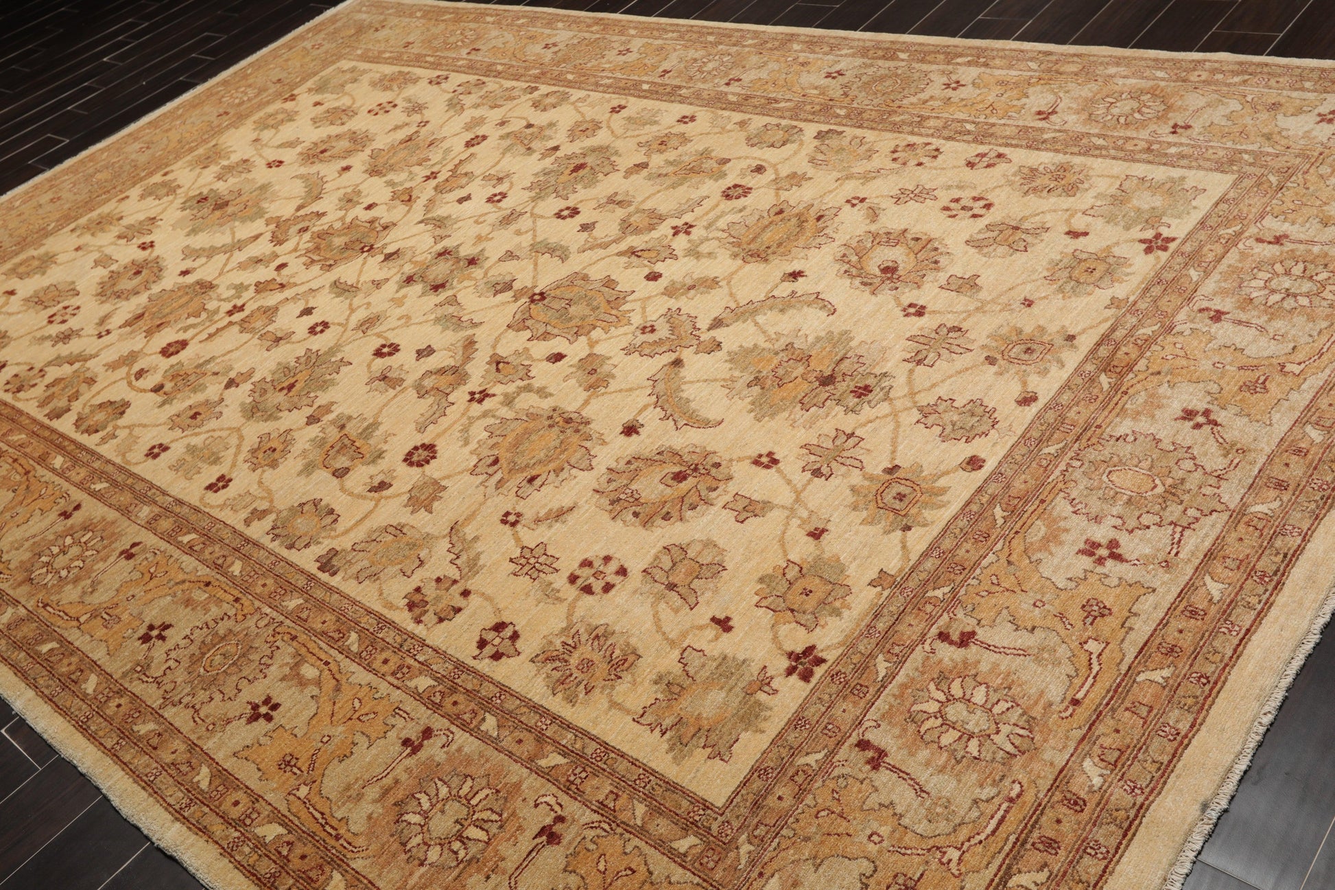 8'4"x12'7" Hand Knotted Wool Stone Wash Peshawar Vegetable Dye Area Rug Warm Beige-2